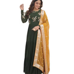 El último vestido Anarkali de diseñador de Fab Zone Faux Georgette Bordado Secuencia Trabajo Ropa india y pakistaní - Product Image 1