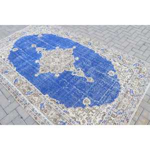 Alfombra Vintage de 5.5x8.7 pies, Alfombra Turca, Alfombra de Lana con Diseño de Camuflaje Azul - Product Image 4