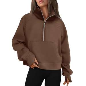 Top corto de estilo otoño para mujer con media cremallera en la parte delantera nuevo cuello alto con cremallera Sudadera con capucha corta Top de invierno estampado para damas - Product Image 1