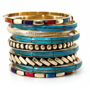Juego de Brazaletes con Incrustaciones de Resina y Latón Surtidos al por Mayor |   Pulseras Apilables Hechas a Mano al por Mayor |   Pulseras Étnicas Personalizadas con Cuentas de la India - Product Image 1