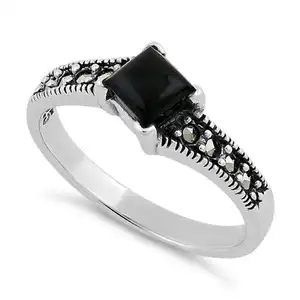 13 Jaar Sieraden Fabriek Ervaring 925 Sterling Zilveren Vierkante Zwarte Onyx Ring Perfect Voor Geschenken Of Als U Wilt