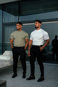 Vente en gros de t-shirts personnalisés côtelés à col haut et manches courtes pour hommes, t-shirts couleur olive, vêtements de sport respirants, prix d'usine, t-shirts pour hommes - Product Image 6
