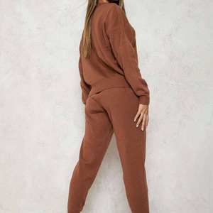 Chándal liso de manga larga de lana para mujer, conjunto de 2 uds., chándal de sublimación de algodón estampado - Product Image 2