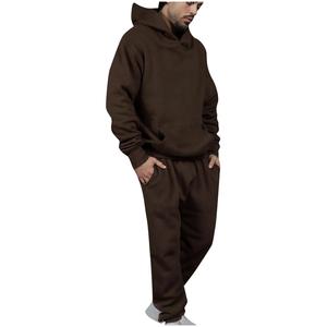 Custom Plain Hip Hop Heavyweight Cotton Essential Boxy Sudadera con capucha con pantalón 400gsm Ropa Sweatsuit Unisex Chándal para hombres - Product Image 5
