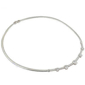 Collier ras du cou Art Palace de luxe minimaliste en argent 925 plaqué rhodium, chaîne serpent, zircone cubique taille ovale sertie à griffes, pour mariage - Product Image 1