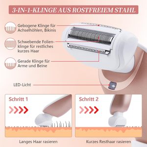 Rasoir électrique pour femmes 3-en-1, épilation sans douleur, utilisation humide et sèche, double lame, lumière LED pour le visage, les aisselles, les jambes, les zones du bikini - Product Image 5