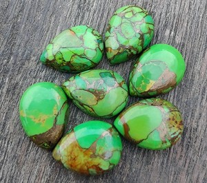 AAA + CALIDAD 14mm cobre verde Natural turquesa forma de pera cabujón Mineral parte posterior plana calibrado piedras preciosas sueltas al por mayor - Product Image 2