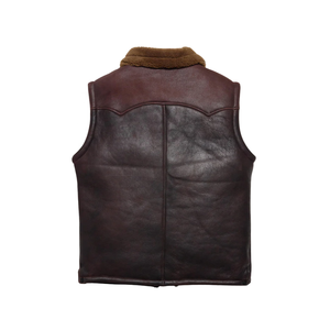 Gilet en cuir pour homme avec col en fourrure marron, sans manches, chaud pour l'hiver - Product Image 3