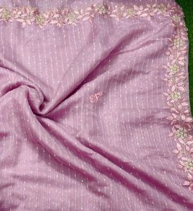 JUTE Saree Multi Emrodiry Work With Stone & Raw Silk Embroidery Work Blouse - Product Image 4