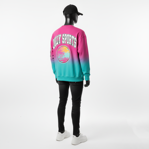 Luxury 320 GSM Acid Wash Sweatshirt Ultra Soft Cotton Gradient <b>Pink</b> To Blue Bright Colors Custom Embroidery Basic Sweatshirt - Product Image 3