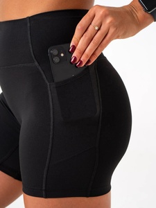 Pantalones cortos de gimnasio de cintura alta personalizados para mujer con bolsillos para teléfono Levantamiento de glúteos Fitness Entrenamiento Ropa de yoga Patrón decorado - Product Image 4