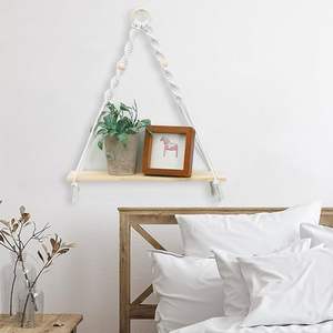 Étagères murales en macramé à bas prix avec plate-forme en bois robuste conçue pour un style personnalisé de chambre ou d'entrée - Product Image 2
