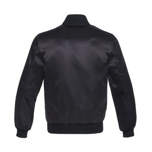 Chaqueta bomber de satén de inspiración vintage con parches bordados y acanalado a rayas para un estilo informal atemporal hecho en Pakistán - Product Image 2