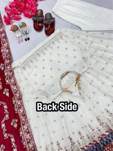 Vestido de Trabajo Elegante de Georgette Satinado con Bordado, Transpirable, con Lentejuelas, con Dupatta, Cintura Natural, Amarillo - Product Image 5