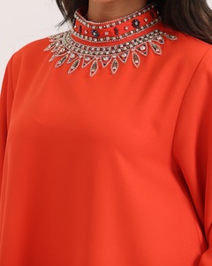 Venta al por mayor personalizado de lujo pequeño satén Abaya Kaftan de seda alta ropa islámica de las mujeres con mangas con volantes estilo de Dubai para los musulmanes - Product Image 5