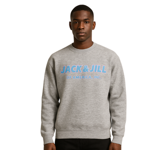 Jack et Jill of America Sweat-shirt ras du cou gris Broderie chenille bleue Vêtements d'organisations civiques et professionnelles noires - Product Image 1