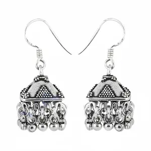 Pendientes Jhumka de Plata 925 para Mujer, Joyería Coleccionable de Cultura India Tradicional - Product Image 3