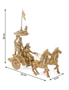 Estatua Antigua de Latón del Señor Krishna y Arjun en un Carro, Arjun Rath, Decoración Dorada para el Hogar, Estilo Moderno, Decorativa - Product Image 6