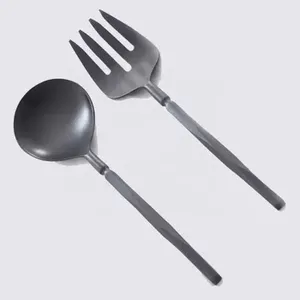 Ensemble de couverts en bois faits à la main Fourchette à salade de qualité exclusive Design tendance Cuillère à glace en bois de couleur noire Ensemble de couverts - Product Image 6