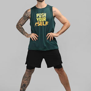 Débardeur de sport décontracté pour homme, col rond, motif uni, séchage rapide, respirant, polyester/coton, impression de logo personnalisé, débardeur de gym - Product Image 5