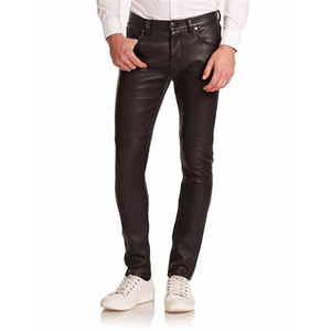 Pantalon en cuir de haute qualité pour homme, coupe droite, pantalon Long en cuir de peau de mouton - Product Image 4