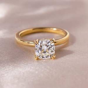 8mm Cushion Cut Diamond Engagement <b>Ring</b> | <b>Solitaire</b> Bridal Wedding <b>Ring</b> | Sterling <b>Silver</b> 18K Gold Plating Minimalist <b>Ring</b> - Product Image 6
