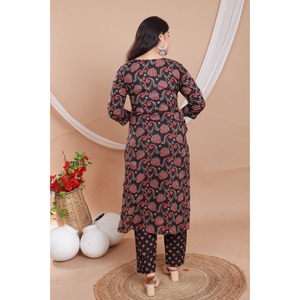 Salwar Kameez décontracté pour femme en coton pur, imprimé à la main de Jaipur, 3 pièces, style ethnique indien, robe lourde brodée - Product Image 2