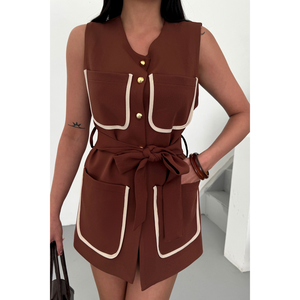 Chaleco Marrón para Mujer con Detalle de Ribete, Bolsillo Grande, Diseño Elegante - Product Image 2