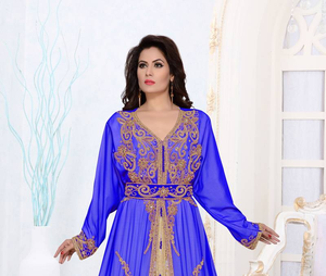 Kaftan marroquí de tendencia, vestido Abaya de manga larga con cuello en V, bordado de Georgette, accesorio de ropa musulmana tradicional hecho en La India - Product Image 2