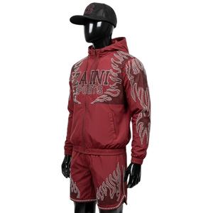 Conjunto Corto de Chaqueta Cortavientos para Hombre, Tela de Poliéster, Color Rojo Vino, Ligero, Transpirable, con Pedrería, Logotipo Personalizado, Talla Grande - Product Image 4