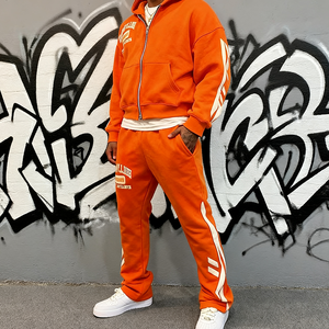 Custom Logo Embroidery 2 Piece Hoodie Set Heavyweight Zipper Vintage Men Stacked Tracksuit Streetwear Sweatsuit - Product Image 2