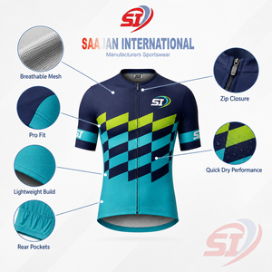 Camiseta de Ciclismo Personalizada para Hombre, sin Mangas, al por Mayor, con Cremallera Completa, Transpirable, Sublimada, de Poliéster, para Equipo, en Colores Azul Marino, Turquesa y Verde Lima - Product Image 4