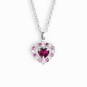 Collier double pendentif Cœur Jumeau en Grenat Rhodolite Rose Rouge pour Femme, en Argent Sterling 925, Pierre de Naissance de Janvier, Adoration - Product Image 1