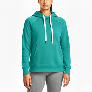 Sweat-shirt à capuche surdimensionné en tricot épais personnalisé pour femme, style streetwear hiver, avec badge et poches avant tombantes - Product Image 1