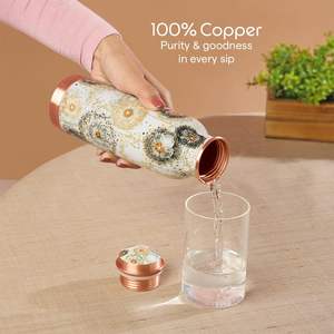 Botella de Cobre Estampada Estilo Meenakari, Botella de Cobre para Beber con Arte de Mandala Floral, Botella de Cobre Ayurvédica con Estampado de Mandala - Product Image 3