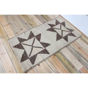 Tapis de 2,6 x 4,7 pieds, tapis turc vintage, tapis en laine beige brun à motifs géométriques - Product Image 2