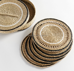 Napperons ronds en jonc de mer avec bord bleu | 3 couleurs napperons naturels tissés à la main pour mariage à la maison hôtel restaurant - Product Image 3