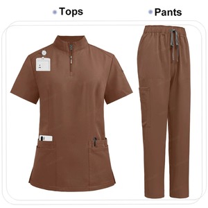 Conjunto de Top y pantalón con cordón y cuello en V de secado rápido para mujer, uniformes médicos de menta, tela satinada para médicos y enfermeras - Product Image 2