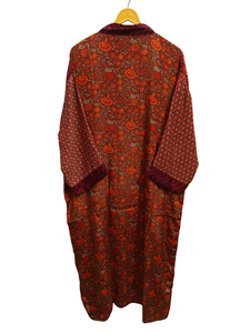 Kimono de vestido de tela Sari para cubrir su Bikini, bata larga de noche, Kimono Sari de seda reciclado Vintage indio hecho a mano, - Product Image 4