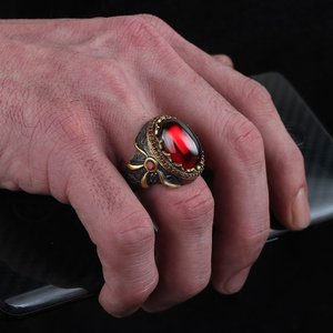 Anillo de Hombre de Plata de Ley 925 Estilo Turco Vintage, Estilo Otomano, Chapado en Rodio y Oro Bicolor, RCEGYT-413 - Product Image 2