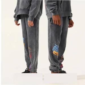 Chándal personalizado con capucha lavado ácido y pantalones de chándal conjunto 100% algodón pesado parche desgastado bordado chándal para hombres - Product Image 5