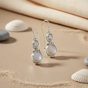 Boucles d'oreilles pendantes en argent sterling 925 avec pierre de lune en forme de cœur, design religieux tendance pour mariage, fête ou cadeau - Product Image 3