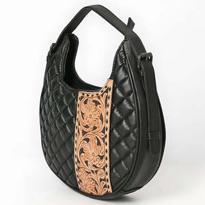 Sac à bandoulière en cuir matelassé de luxe avec design fait à la main à fleurs occidentales pour femmes - Product Image 3