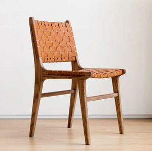 Chaises de salle à manger modernes en cuir marron antique Style nordique royal pour la maison Bar Park Gym Mobilier d'intérieur en bois de frêne naturel - Product Image 2