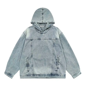 Custom Acid Washed Denim Blank Hoodie Men'S Jackets Street Wear High Quality Oversized Vintage <b>Hip</b> Hop Pullovers Men Hoodie - Product Image 1