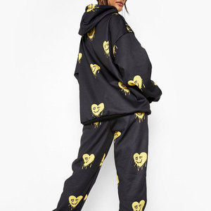 Femmes personnalisé 100% coton deux pièces survêtement respirant lavage à l'acide pull à capuche sweat pantalon ensemble solide sérigraphié - Product Image 5