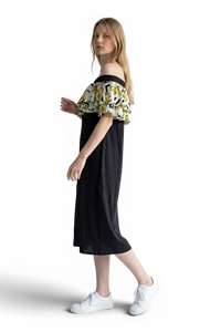 Shoulder Floral Print Chiffon Dress Ruffles Women's <b>Swimdress</b> Plus Size Stretch Woven Style 100% Rayon Premium Eco-Friendly - Product Image 2