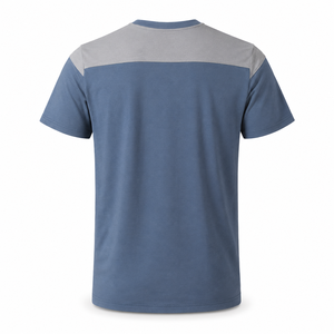 Custom Dusty Blue Cotton Crew Neck T Shirt with Grey Shoulder Panels Mens Short Sleeve Wholesale Apparel - Product Image 2