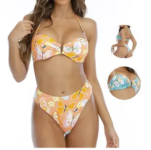 Hot Sale Designer Print High Cut Out Beachwear Brief Mini Brazilian Bikini Women Two Piece Bathing Suits Sexy Plus Size Swimwear