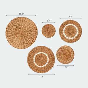 Elegante juego de 5 cestas de pared de ratán marrón naranja Acentos de pared elegantes - Product Image 1